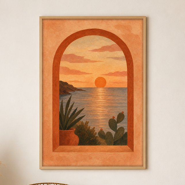 Affiche d'art gouache bohème de l'arche de l'heure (Shown framed for scale. Poster ships unframed; frames are an optional add-on.)