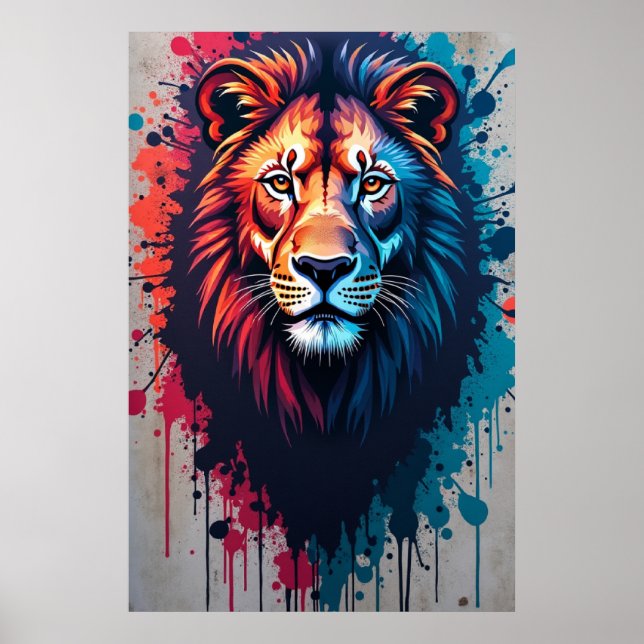 Affiche d'art graffiti Lion majestueux (Devant)