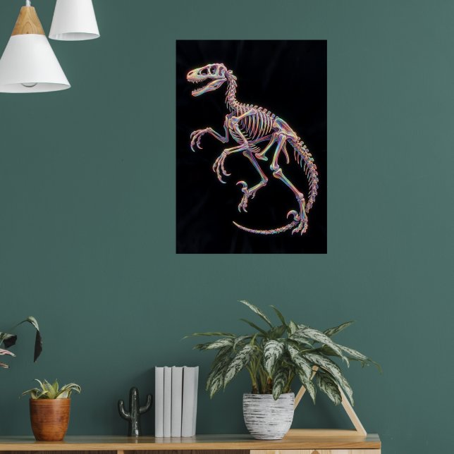 Affiche d'art holographique squelette de dinosaure (Salon 1)