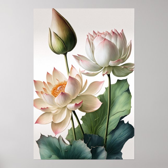 Affiche d'art impression de fleurs de lotus blanc (Devant)
