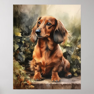 Affiche d'art imprimé de chien teckel mignon