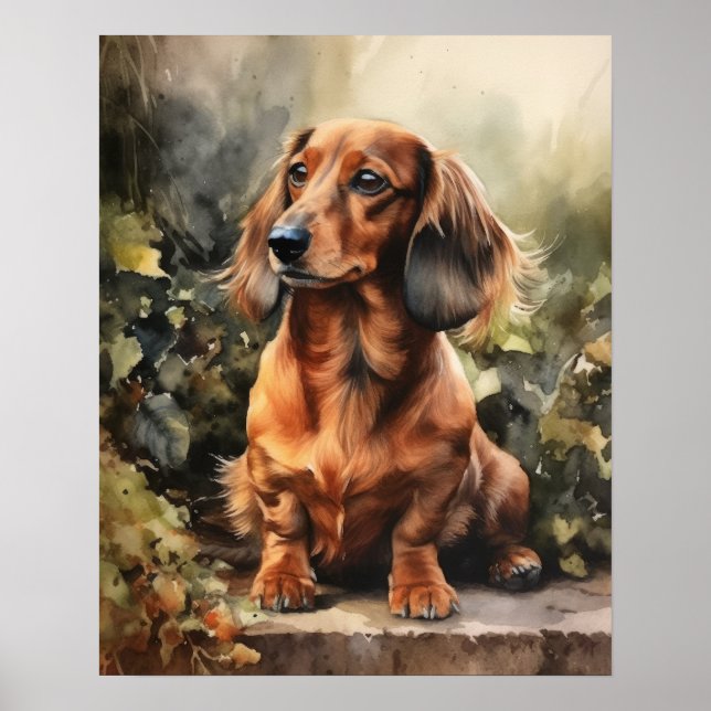 Affiche d'art imprimé de chien teckel mignon (Devant)
