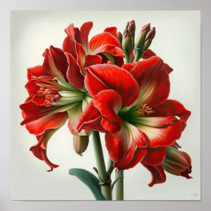 Affiche d'art imprimé de fleur d'amaryllis rouge
