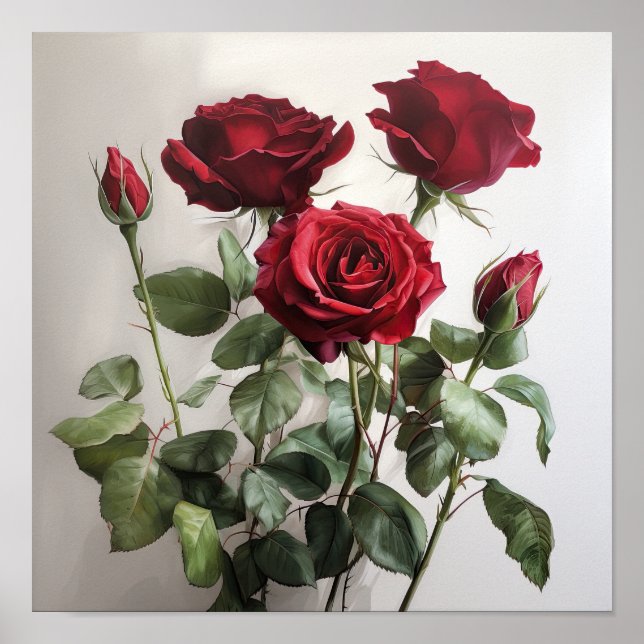 Affiche d'art imprimé de fleurs de roses rouges (Devant)
