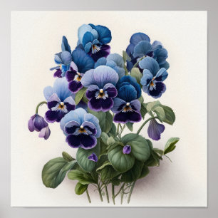 Affiche d'art imprimé de fleurs de violettes bleue