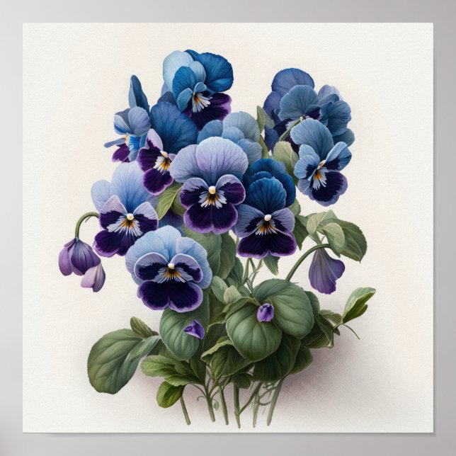 Affiche d'art imprimé de fleurs de violettes bleue (Devant)