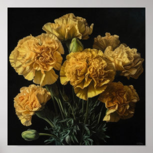 Affiche d'art imprimé de fleurs d'œillets jaunes