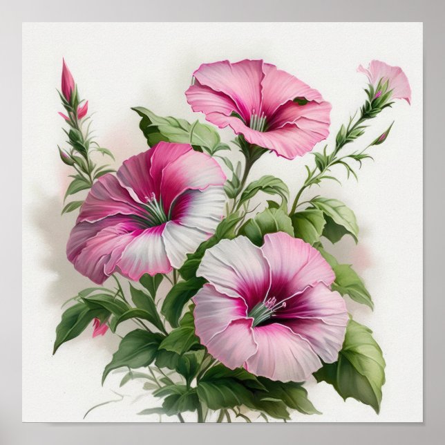 Affiche d'art imprimé de pétunias roses (Devant)