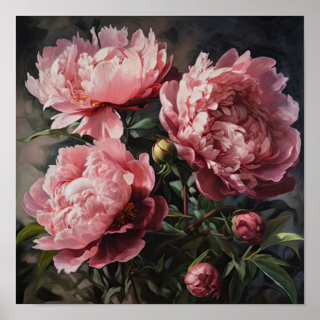 Affiche d'art imprimé de pivoines roses (Devant)