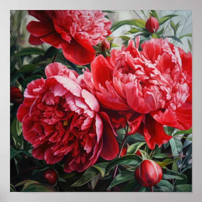 Affiche d'art imprimé de pivoines rouges (Devant)
