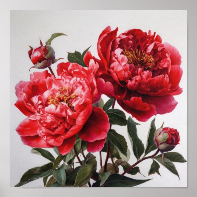 Affiche d'art imprimé de pivoines rouges (Devant)