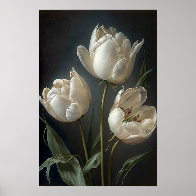 Affiche d'art imprimé de tulipes blanches (Devant)