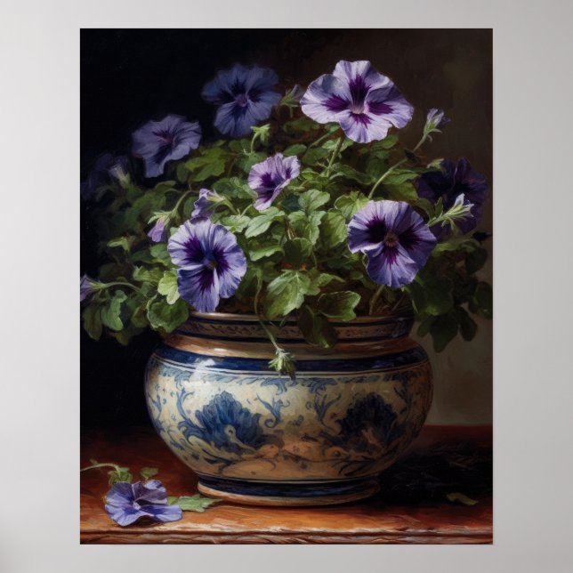 Affiche d'art imprimé Fleurs de Pétunia Violette (Devant)