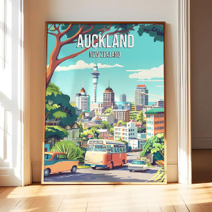 Affiche d'art imprimée rétro de la ville d'Aucklan