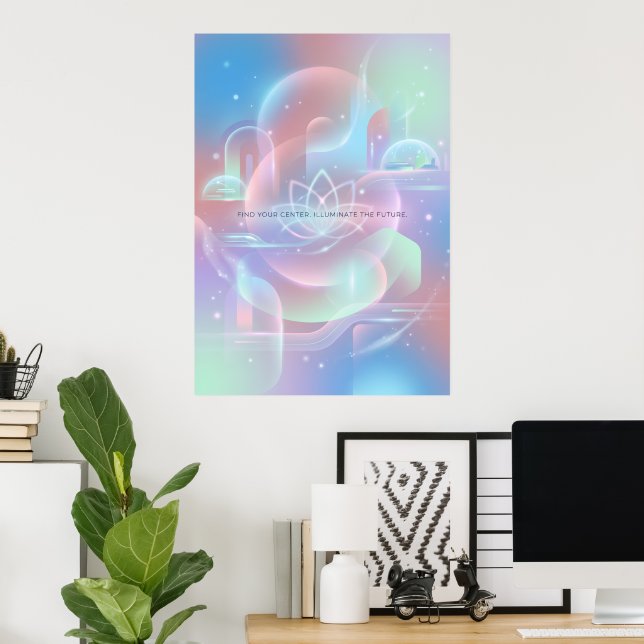 Affiche d'art iridescent de yoga de méditation hol (Bureau à domicile)