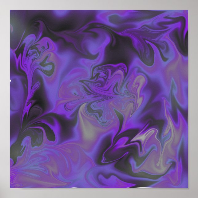 Affiche d'art liquide bleu, blanc, noir, violet (Devant)
