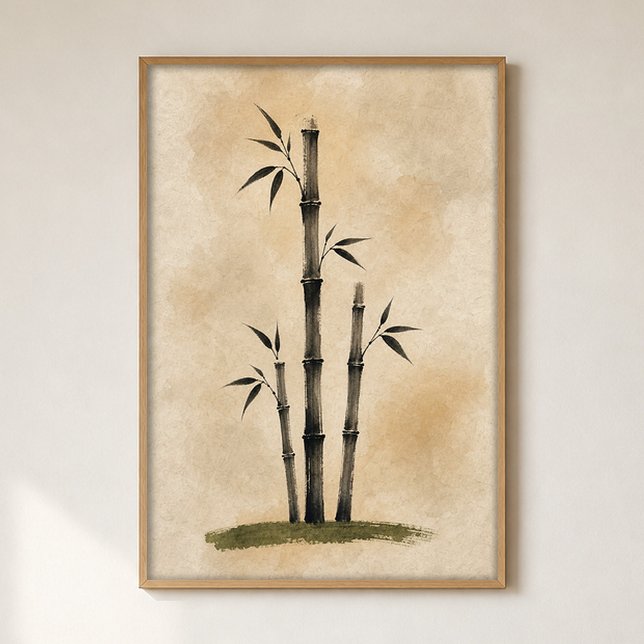 Affiche d'art minimaliste aquarelle encre bambou (Shown framed for scale. Poster ships unframed; frames are an optional add-on.)