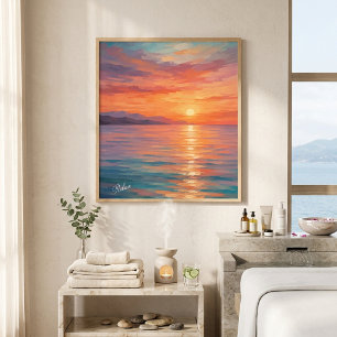 Affiche d'art moderne de coucher de soleil côtier