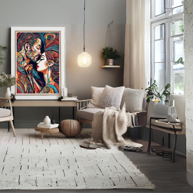 Affiche d'art moderne en amour (Man and Woman in Love Modern Art Poster)