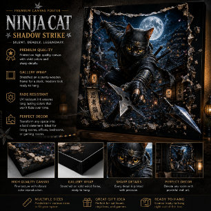 Affiche d'art mural 3D en relief Ninja Cat
