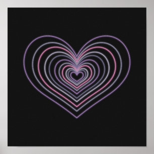 Affiche d'art mural à cœur néon violet