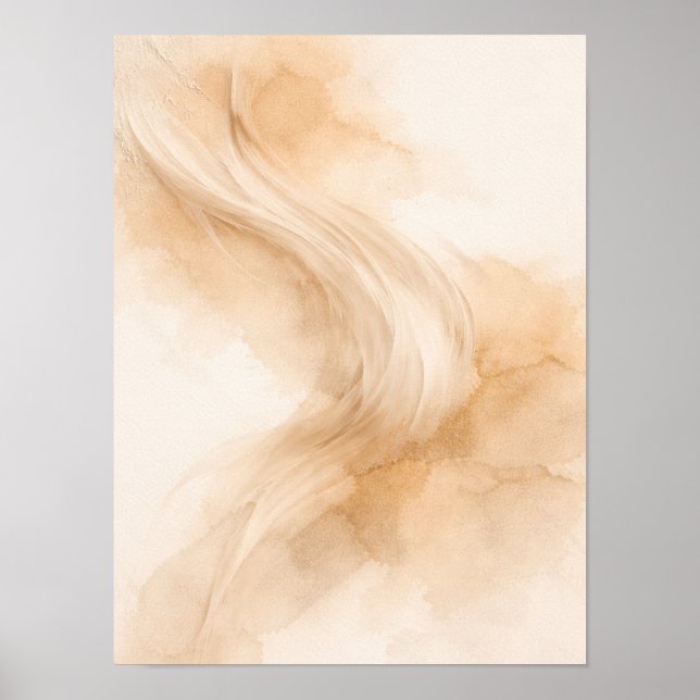 Affiche d'art mural abstrait Golden Flow – Moderne (Devant)