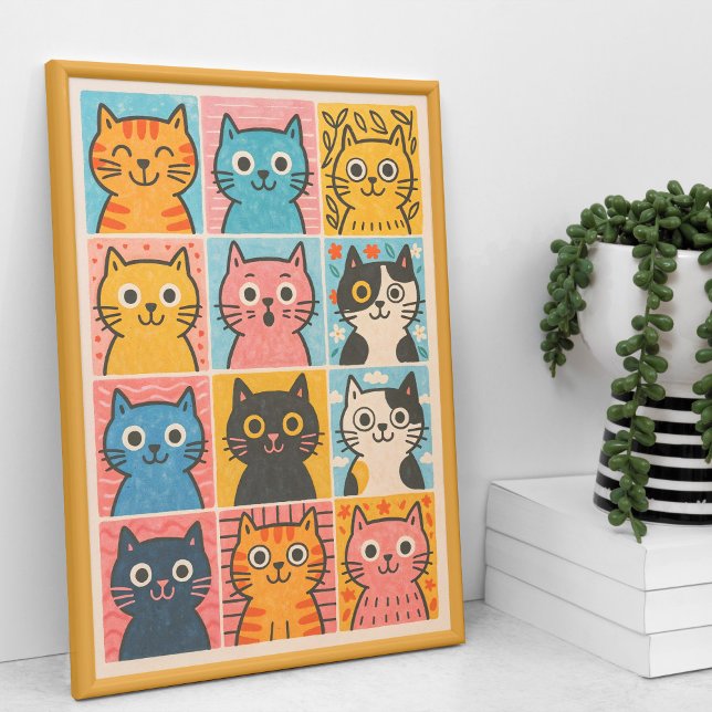 Affiche d'art mural Collage de panneaux de chats m (Créateur téléchargé)