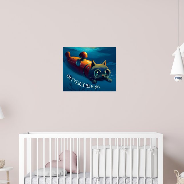 AFFICHE D'ART MURAL DE CHAT FANTASISTE SOUS-MARIN  (Pépinière 2)