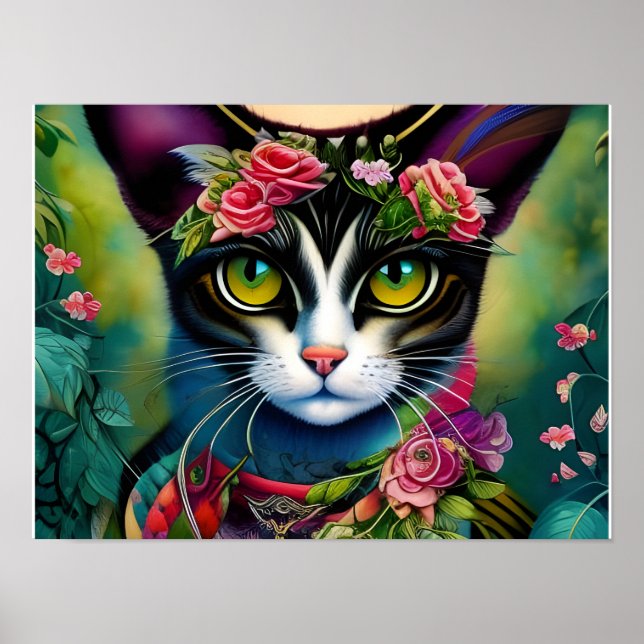 Affiche d'art mural de chat fantastique (Devant)