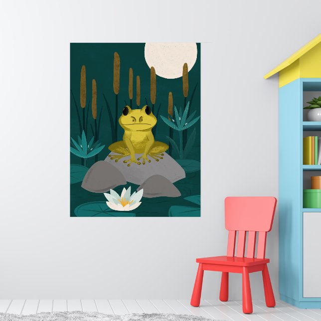 Affiche d'art mural de grenouille sous la pleine l (Pépinière 1)