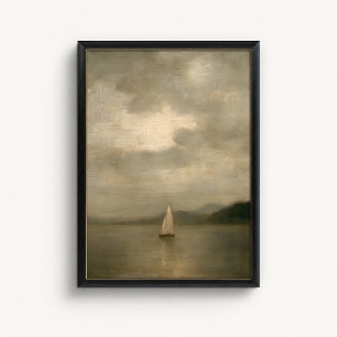 Affiche d'art mural de lac de voilier lunatique