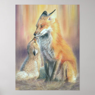 Affiche d'art mural empreinte de renard. Une mère
