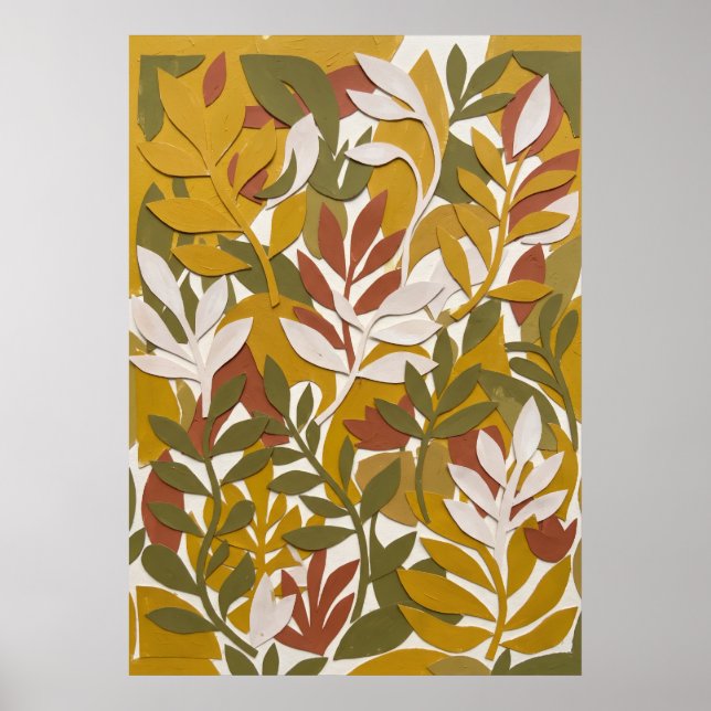 Affiche d'art mural feuille d'olive moutarde (Devant)