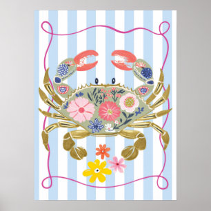 affiche d'art mural floral crabe funky océan