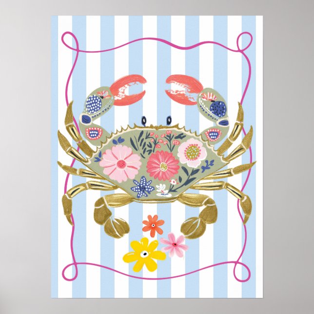 affiche d'art mural floral crabe funky océan (Devant)
