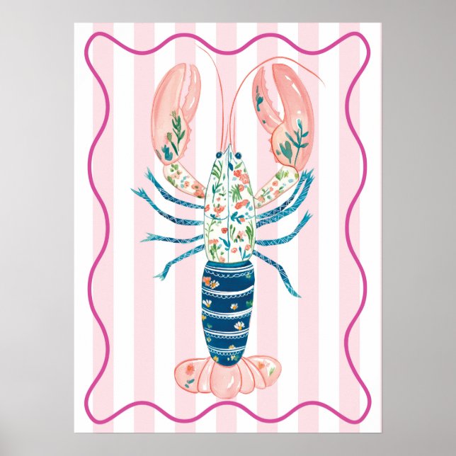 affiche d'art mural funky sur le homard floral (Devant)