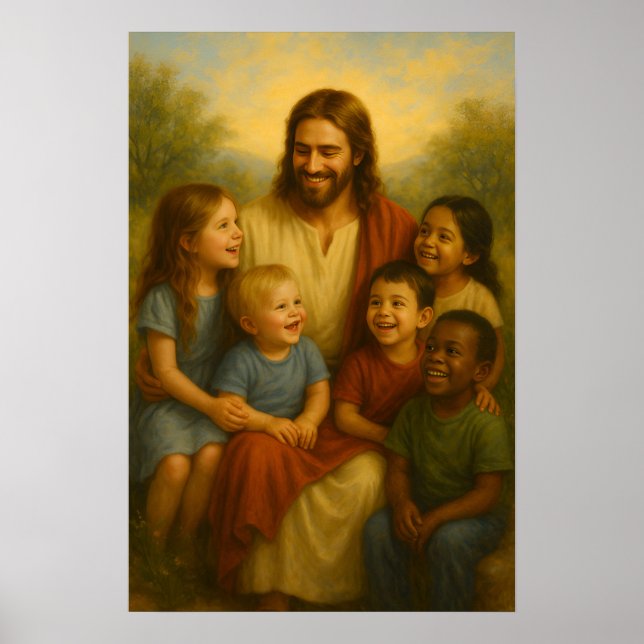 Affiche d'art mural Jésus et les enfants ™ LDS (Devant)
