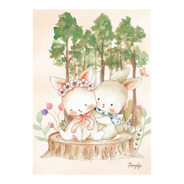 Affiche d'art mural lapin Amour fraternel (Bunny Wall art Poster Sibling Love)