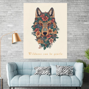 Affiche d'art mural loup floral bohème