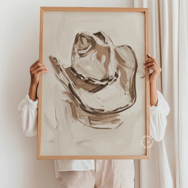 Affiche d'art mural neutre représentant une peintu (Cowgirl Hat Painting Neutral Wall Art – Beige Western Decor, Minimal Cowgirl Print, Rodeo Chic Poste)