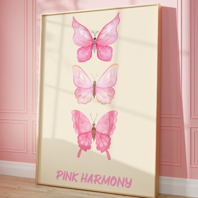 Affiche d'art mural Papillon Rose | Féminin Douce (Créateur téléchargé)