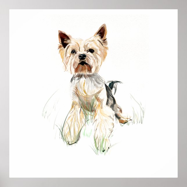 Affiche d'art mural Yorkie, Peinture à l'aquarelle (Devant)