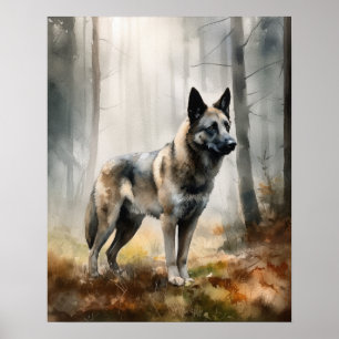Affiche d'art norvégien Elkhound Dog