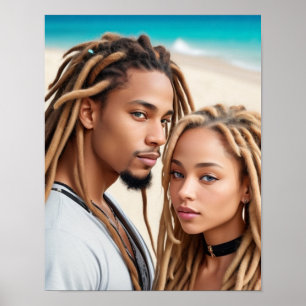Affiche d'art numérique de couple romantique sur l