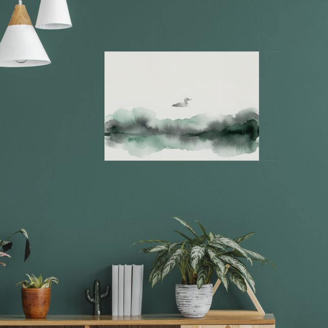 Affiche d'art oiseau paysage aquarelle brumeuse (Salon 1)