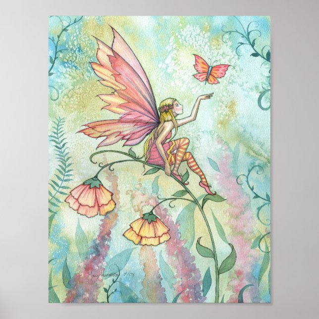 Affiche d'art papillon de fée des fleurs (Devant)