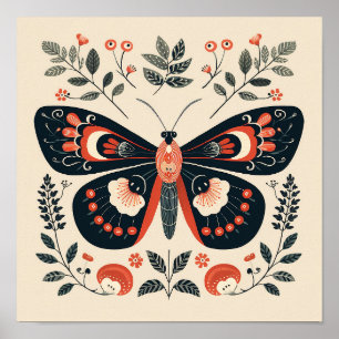 Affiche d'art papillon populaire scandinave