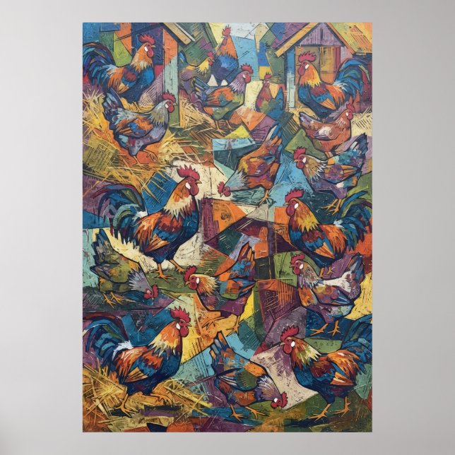 Affiche d'art populaire de basse-cour de coq et de (Devant)
