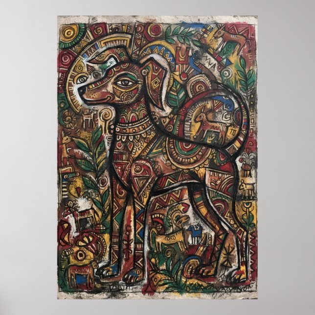 Affiche d'art populaire des animaux de la forêt ce (Devant)