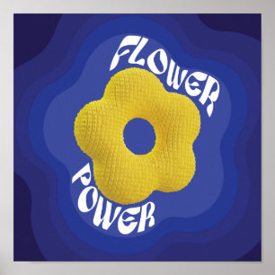 Affiche d'art Power Fleur Jaune avec Dégradé Bleu